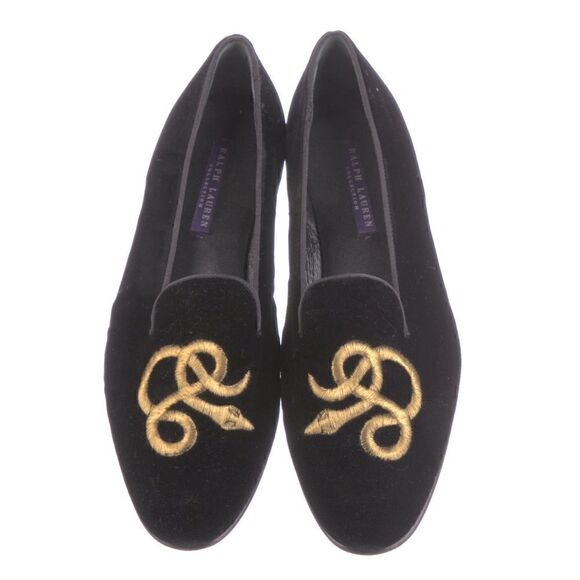 Ralph Lauren Collection Black Velvet Gold Bullion Embroidered Snake Slipper - Picture 1 of 16